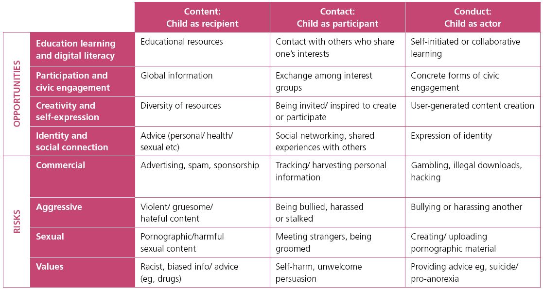 Children Online's Opportunites and Risk Table