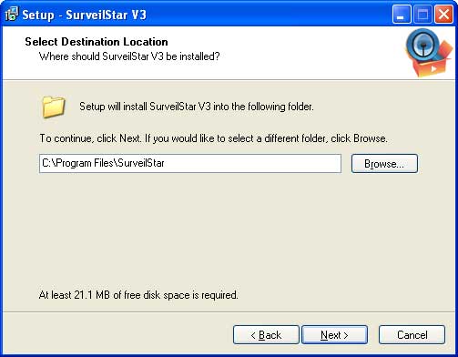 Select installation directory for SurveilStar server
