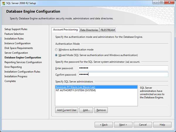 Database Engine Configuration