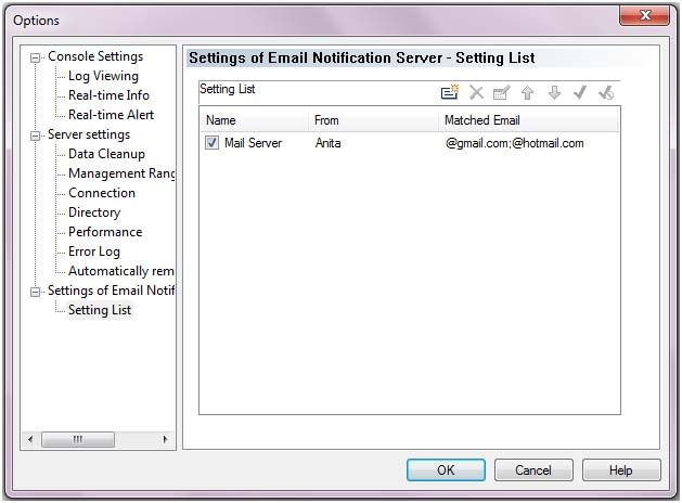 Settings of Email Notification Server